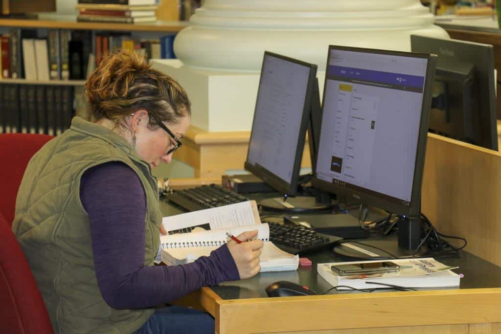 Accounting student at computer